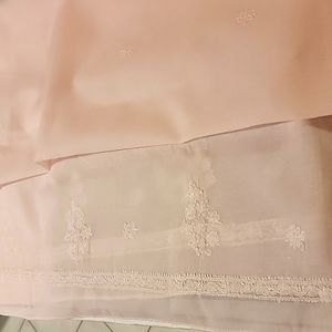 Vintage Pink Tablecloth, Hand Embroidered